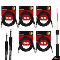Kit 5 Cabo P10 P10 Mono Para Violão Guitarra Baixo 5m Metros - Eletrolon
