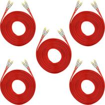 Kit 5 cabo rca blindado vermelho 5m e-tech para som automotivo