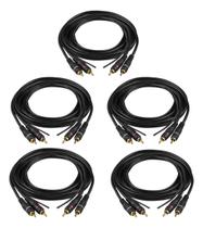 Kit 5 cabo rca ouro 1,50 metros permak para som automotivo