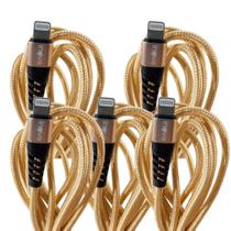 Kit 5 cabo usb dados turbo flexivel 1mt inova dourado