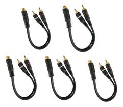 Kit 5 cabo y rca preto 1f 2m permak ouro para som automotivo