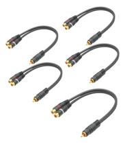 Kit 5 cabo y rca preto 2f 1m permak ouro para som automotivo