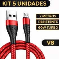 Kit 5 Cabos Carregador 2 Metros Micro USB V8 Original Inova