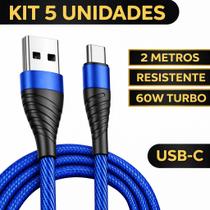 Kit 5 Cabos Carregador 2 Metros Tipo C Reforçado Original Inova