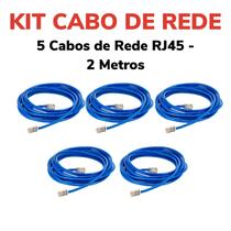 Kit 5 Cabos De Rede Patch Cord Cat RJ45 2 Metros