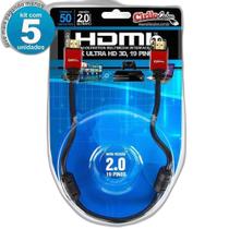 Kit 5 Cabos Hdmi 50Cm 2.0 19 Pinos Ethernet 4K Ultra Hd 3D