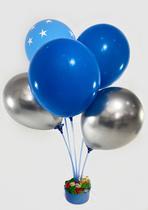 Kit 5 Cachepot Com Suporte Para 5 Balões Azul - Infantil/festa