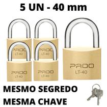 Kit 5 Cadeado Pado 40mm Mesmo Segredos Iguais Mesma Chave
