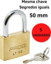 Kit 5 Cadeado Pado 50mm Mesmo Segredos Iguais Mesma Chave