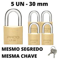 Kit 5 Cadeado Pado De 30mm Mesmo Segredo Iguais Mesma Chave