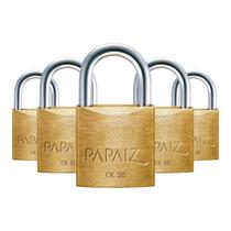 Kit 5 cadeado papaiz 20mm cr20 latão maciço com chaves