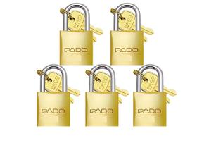 Kit 5 Cadeados Pado 25mm Mesmo Segredos Iguais Mesma Chave