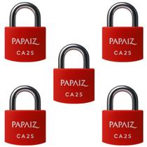 Kit 5 Cadeados Papaiz CA25 Alumínio 25mm Vermelho