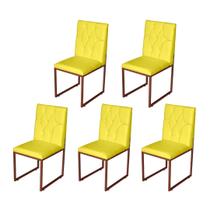 Kit 5 Cadeira de Jantar Escritorio Industrial Malta Capitonê Ferro Bronze Suede Amarelo - Móveis Mafer