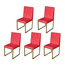 Kit 5 Cadeira de Jantar Escritorio Industrial Malta Capitonê Ferro Dourado Suede Vermelho - Móveis Mafer