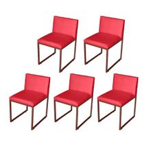 Kit 5 Cadeira de Jantar Escritorio Industrial Vittar Ferro Bronze Suede Vermelho - Móveis Mafer