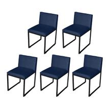 Kit 5 Cadeira de Jantar Escritorio Industrial Vittar Ferro Preto Suede Azul Marinho - Móveis Mafer