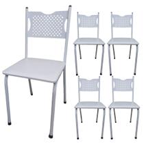 Kit 5 Cadeira para Cozinha MC Tubular Almofadada Estrutura Branca com Assento Branco