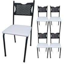 Kit 5 Cadeira para Cozinha MC Tubular Almofadada Estrutura Preta com Assento Branco