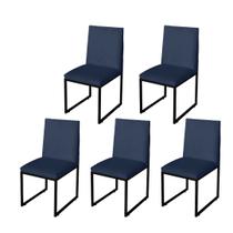 Kit 5 Cadeira Para Sala de Jantar Trendy Base Metálica Preto Suede Azul Marinho - Móveis Mafer