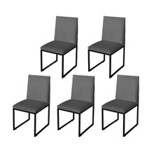 Kit 5 Cadeira Para Sala de Jantar Trendy Base Metálica Preto Suede Cinza - Móveis Mafer