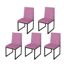 Kit 5 Cadeira Para Sala de Jantar Trendy Base Metálica Preto Suede Rose - Móveis Mafer
