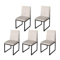 Kit 5 Cadeira Para Sala de Jantar Trendy Base Metálica Preto Tecido Sintético Bege - Móveis Mafer