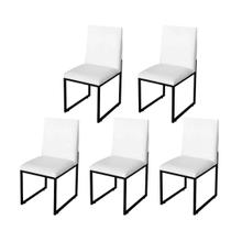 Kit 5 Cadeira Para Sala de Jantar Trendy Base Metálica Preto Tecido Sintético Branco - Móveis Mafer