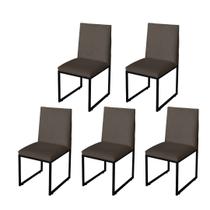 Kit 5 Cadeira Para Sala de Jantar Trendy Base Metálica Preto Tecido Sintético Marrom - Móveis Mafer