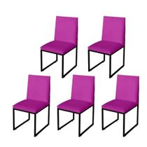Kit 5 Cadeira Para Sala de Jantar Trendy Base Metálica Preto Tecido Sintético Pink - Móveis Mafer