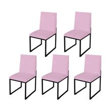 Kit 5 Cadeira Para Sala de Jantar Trendy Base Metálica Preto Tecido Sintético Rosa Bebê - Móveis Mafer