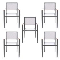 Kit 5 Cadeiras Área Externa com Tela Mesh Mangue de Alumínio Amêndoa/Bege G56 - Gran Belo