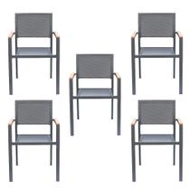 Kit 5 Cadeiras Área Externa com Tela Mesh Mangue de Alumínio Grafite G56 - Gran Belo