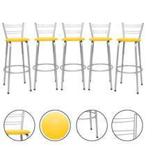 Kit 5 Cadeiras Banquetas Alta Cozinha Varanda Bancada Piscina Ilha Gourmet Estrutura Prata Balcão Bar 70cm Flórida Itagold