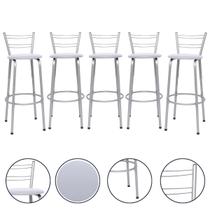 Kit 5 Cadeiras Banquetas Alta Cozinha Varanda Bancada Piscina Ilha Gourmet Estrutura Prata Balcão Bar 70cm Flórida Itagold