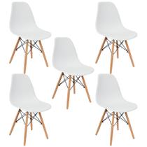 Kit 5 Cadeiras Charles Eames Eiffel Wood Design Branca Branco