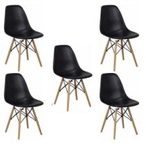 Kit 5 Cadeiras Charles Eames Eiffel Wood Design Branca Preta