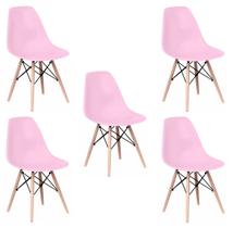 Kit 5 Cadeiras Charles Eames Eiffel Wood Design - Rosa Claro