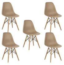Kit 5 Cadeiras Charles Eames Eiffel Wood Design Varias Cores - Bege