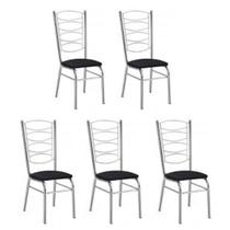 Kit 5 cadeiras cromadas gisele com reforço-assento corino preto