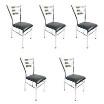 Kit 5 Cadeiras de COZINHA com reforço cromada assento preto - Poltronas do Sul