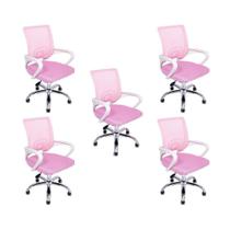 Kit 5 Cadeiras De Escritório Begonia Tela Mesh Ergonômica Rosa Kit 5 Cadeiras De Escritório Begonia Tela Mesh Ergonômica Rosa