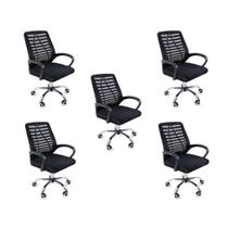 Kit 5 Cadeiras de Escritório Esteirinha Mesh Ergonômica - Preto