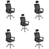 Kit 5 Cadeiras de Escritório Secretaria Diretor Roma Ergonômica com Apoio de Nuca Kit 5 Cadeiras de Escritório Secretaria Diretor Roma Ergonômica com Apoio de Nuca