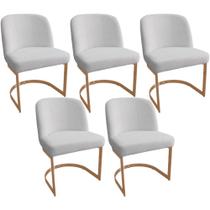 Kit 5 Cadeiras De Jantar Cléo Base Ouro Fosco Linho Bouclé Off White - Nexta Casa Kit 5 Cadeiras De Jantar Cléo Base Ouro Fosco Linho Bouclé Off White - Nexta Casa