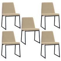 Kit 5 Cadeiras de Jantar Decorativa Base Aço Preto Javé Linho Bege G17 - Gran Belo