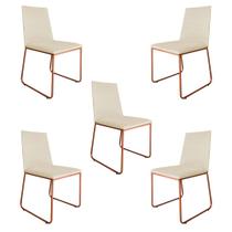 Kit 5 Cadeiras de Jantar Estofada Lille Base Bronze Veludo Bege - Montanaris Decor