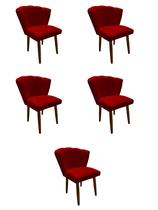 Kit 5 Cadeiras de Jantar Estofada Pétala Tecido Veludo Vermelho Pés Palito Kimi Decor