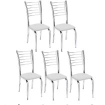Kit 5 Cadeiras de Jantar Lara cromada para cozinha Assento material sintético branco - Aurora Line