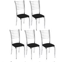 Kit 5 Cadeiras de Jantar Lara cromada para cozinha Assento sintético preto - Aurora Line